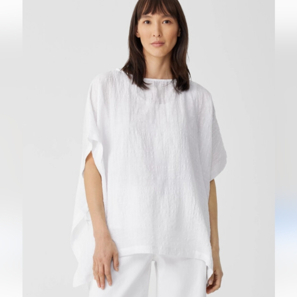 Eileen Fisher White Linen Kimono Style Top S